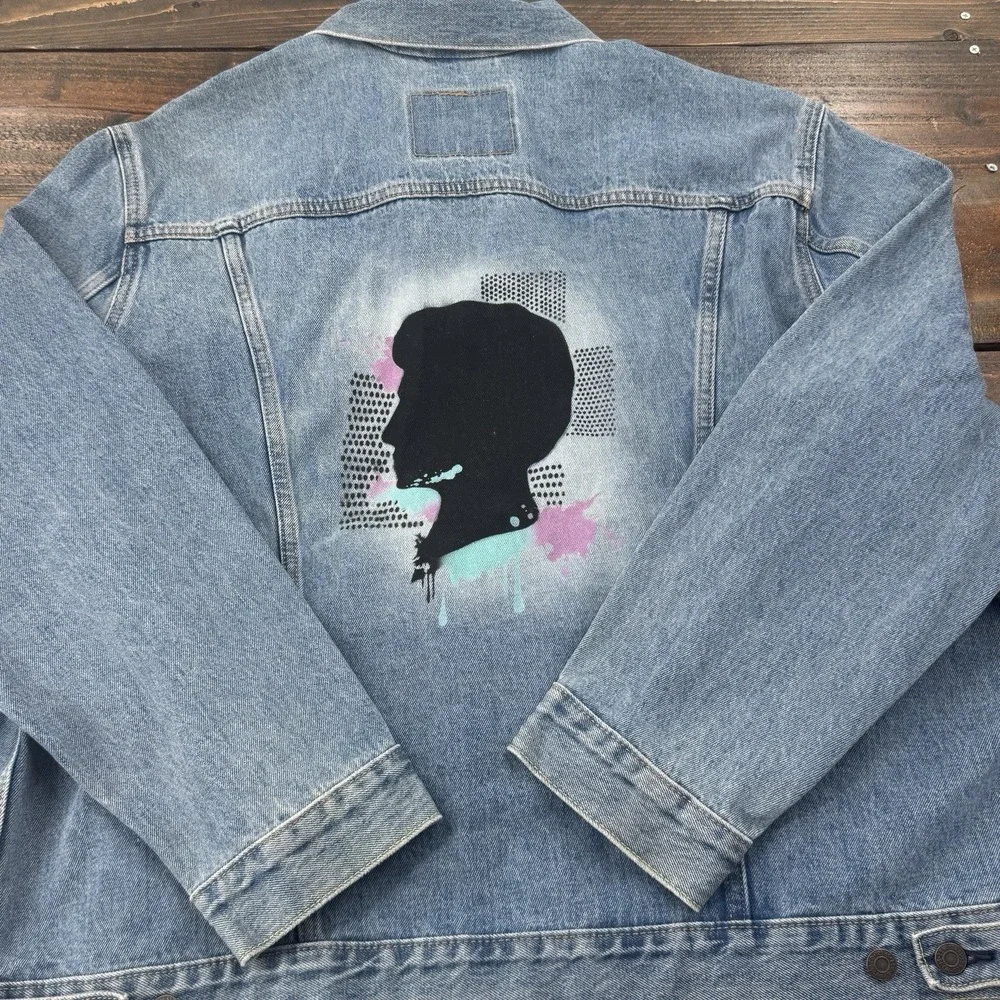 Levi's Ex-Boyfriend UNISEX Trucker Denim Jacket Back Silhouette Graphic Mens 2XL
